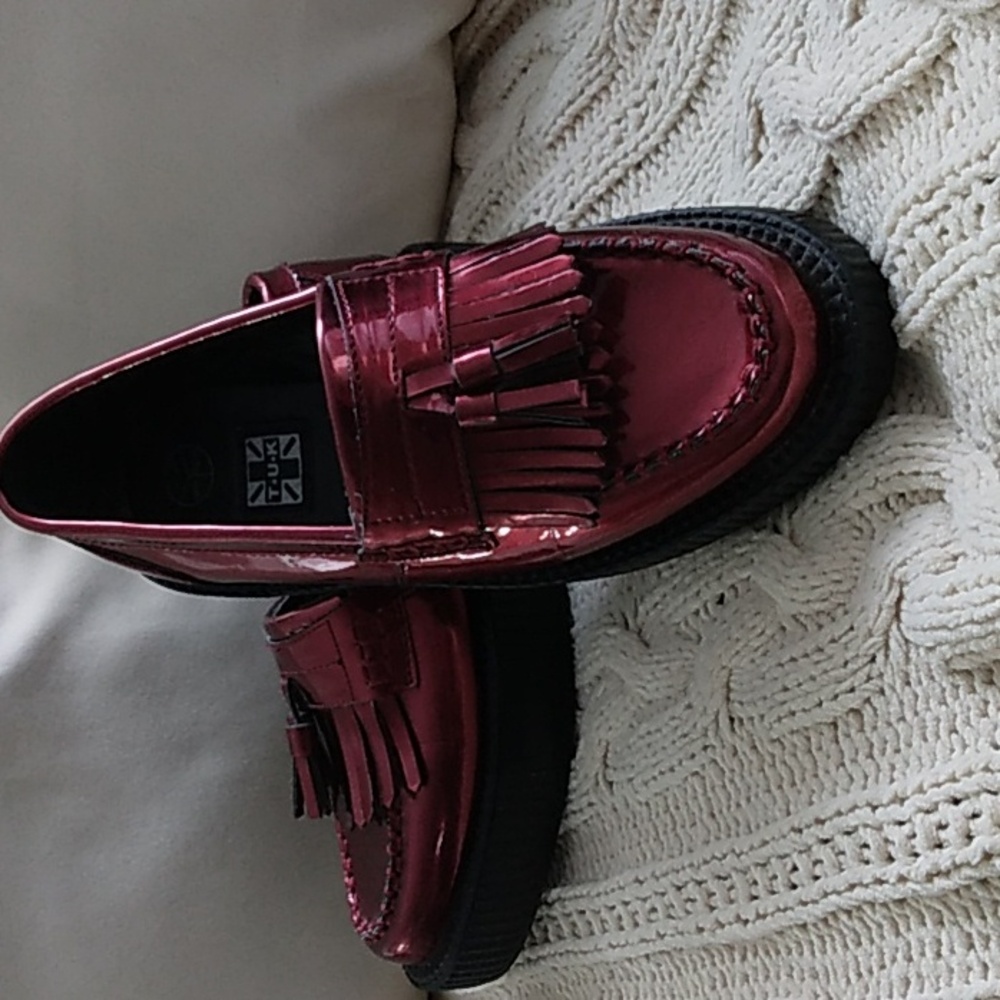 TUK Burgundy Patent Leather Shoes Creepers Men's Size 6‎ Grunge Skater